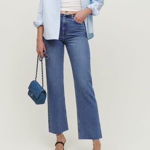 Reformation mariah cut off waistband straight jeans NWT